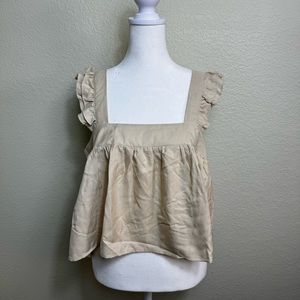 BOG Collective Women M Beige Boho Square Neckline Ruffle‎ Cropped Tank Top NWT